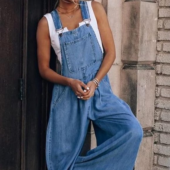Wide Leg Bib Overalls - Picture 1 of 4